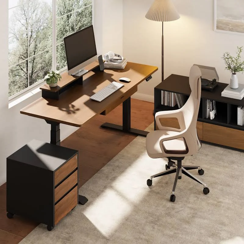 FlexiSpot Zenith All-in-One Standing Desk with Desk Shelf and Keyboard Tray Drawer, 55" x 28", photo 4 of 7