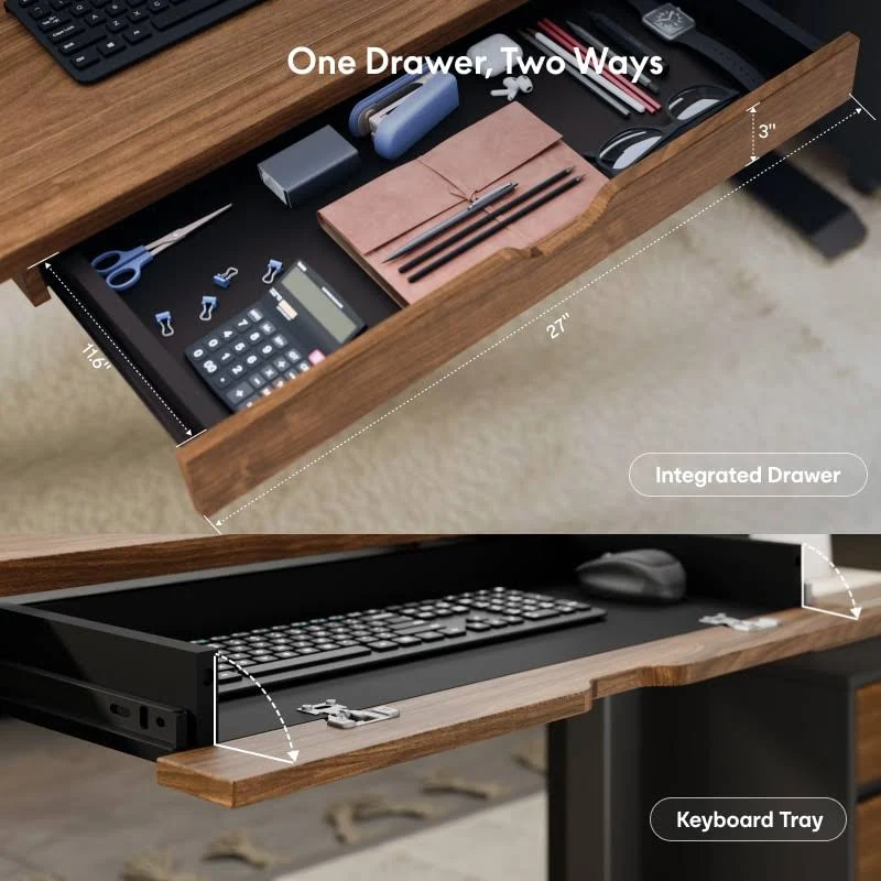 FlexiSpot Zenith All-in-One Standing Desk with Desk Shelf and Keyboard Tray Drawer, 55" x 28", photo 7 of 7