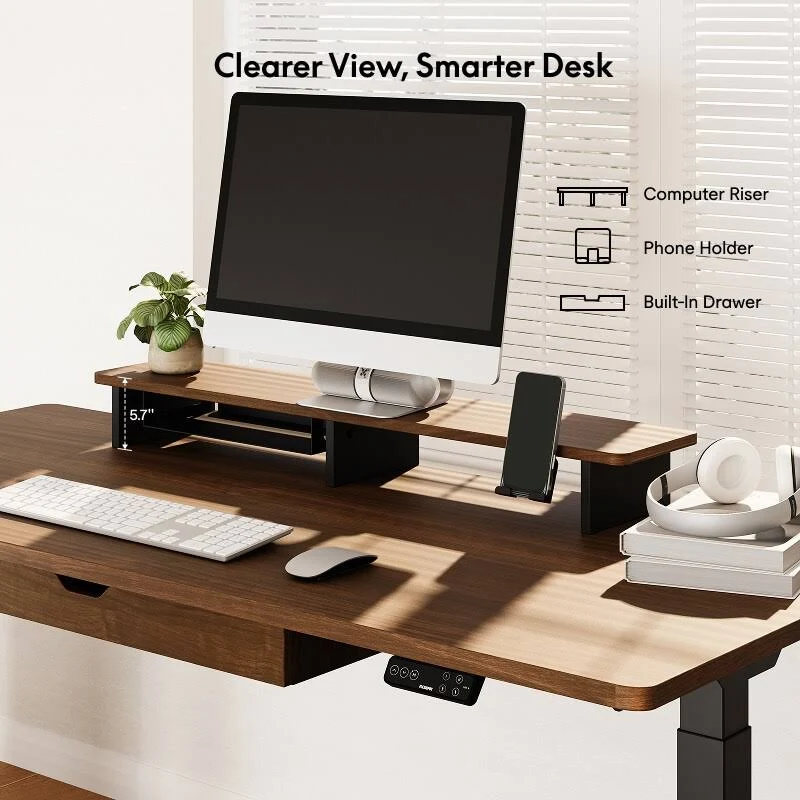 FlexiSpot Zenith All-in-One Standing Desk with Desk Shelf and Keyboard Tray Drawer, 55" x 28", photo 6 of 7