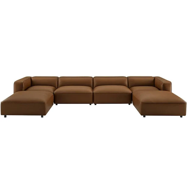Modway Auren 6-Piece Vegan Leather Modular Sectional Sofa – Coffee, photo 1 of 7