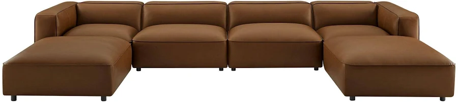 Modway Auren 6-Piece Vegan Leather Modular Sectional Sofa – Coffee, photo 3 of 7