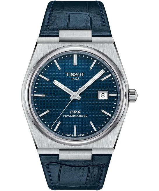 Tissot PRX Powermatic 80 Automatic Men's Watch, 40mm, Blue Dial, Blue Leather Strap (T137.407.16.041.00)