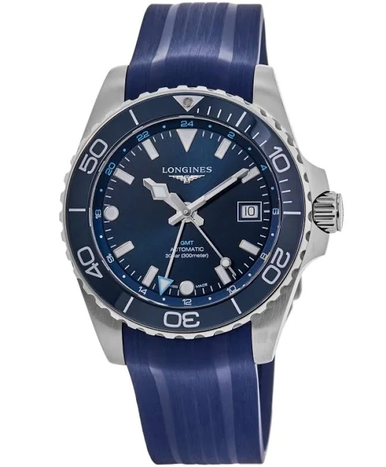 Longines HydroConquest GMT Automatic Men's Dive Watch, 41mm, Blue Dial, Blue Ceramic Bezel, Rubber Strap (L3.790.4.96.9)