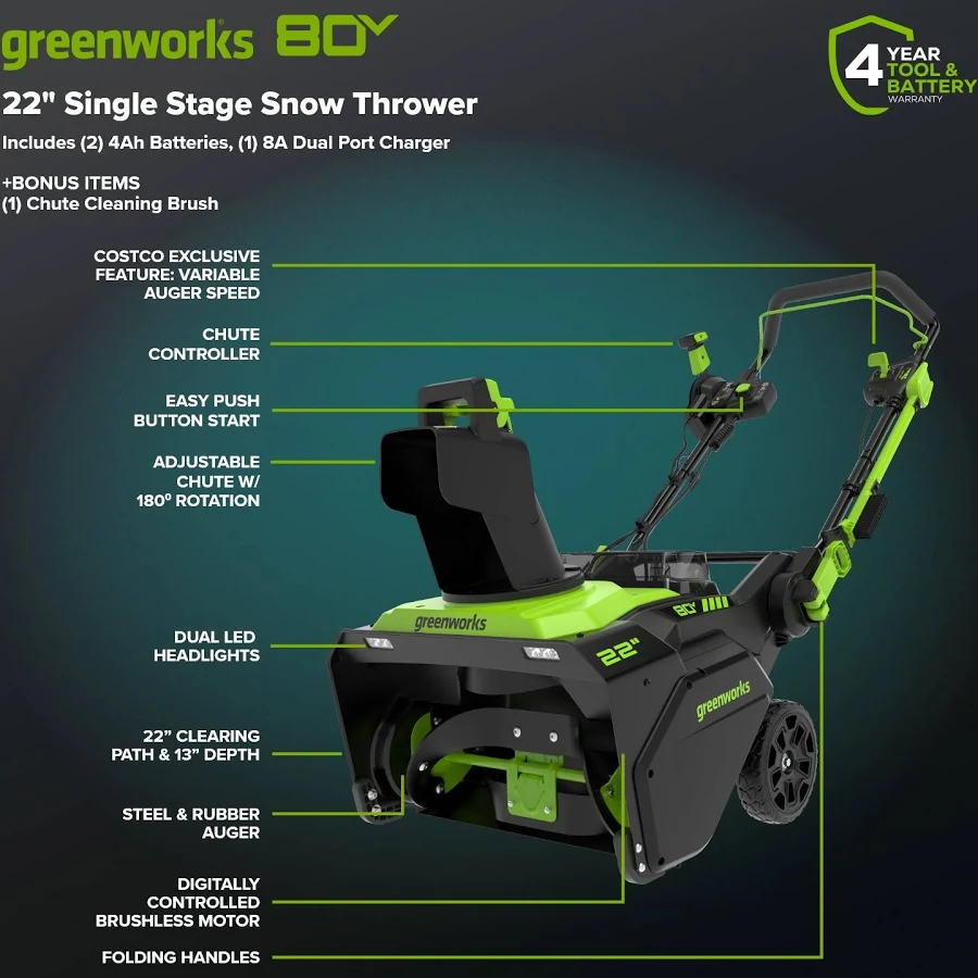 Greenworks Pro 80V 22-in. Cordless Single-Stage Snow Blower (2617902), photo 3 of 7
