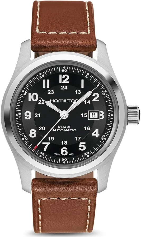 Hamilton Khaki Field Auto 42mm Automatic Men's Watch, Black Dial, Brown Leather Strap (H70555533)