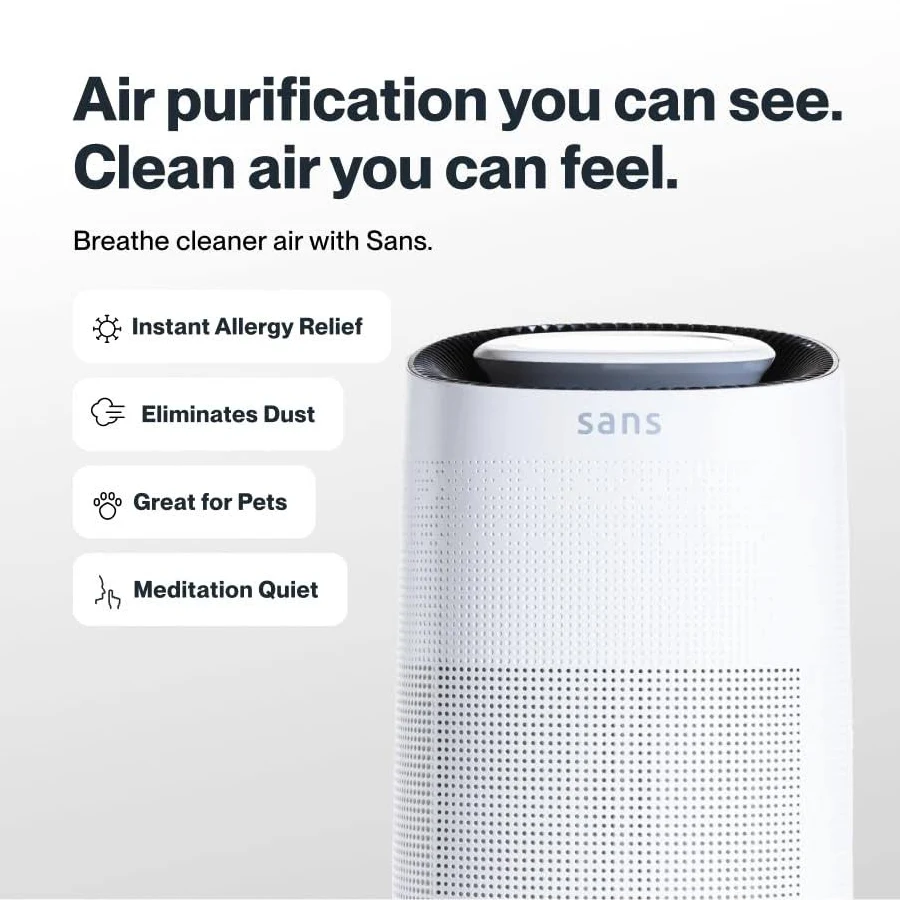 Sans True HEPA 13 Air Purifier for Extra Large Rooms with UV-C Light and Carbon Odor Absorption, Black, photo 6 of 7