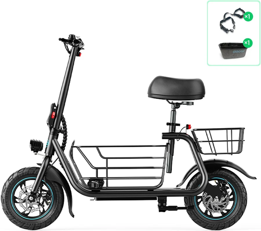 Gyroor C1S Foldable Electric Scooter with Seat and Basket – Black, photo 3 of 7