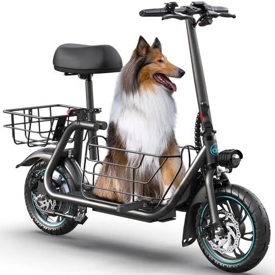 Gyroor C1S Foldable Electric Scooter with Seat and Basket – Black, photo 1 of 7