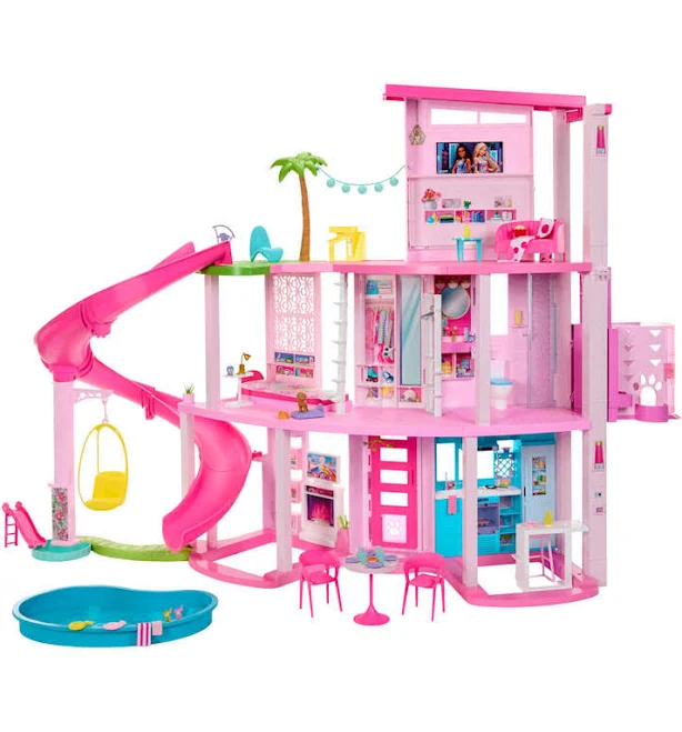 Barbie Dreamhouse Pool Party Doll House with 3-Story Slide and 75+ Pieces, photo 1 of 7