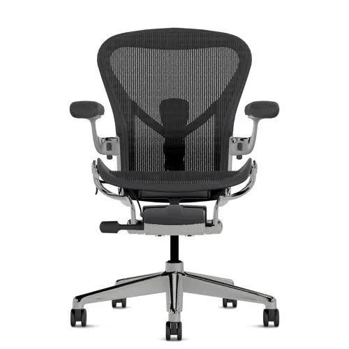 Herman Miller Aeron Office Chair – Size B, Graphite, Polished Aluminum Base, with Headrest