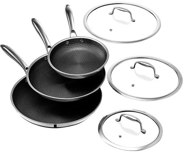 HexClad Hybrid Nonstick 6-Piece Fry Pan Set with Glass Lids (8, 10 and 12-Inch), photo 2 of 7