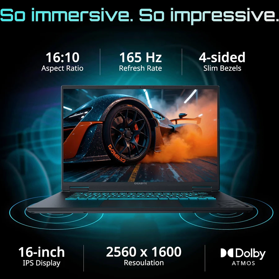 GIGABYTE GAMING A16 Gaming Laptop – AMD Ryzen 7 260, RTX 5070, 16GB RAM, 1TB SSD, 16" WUXGA 165Hz, Black, photo 5 of 7